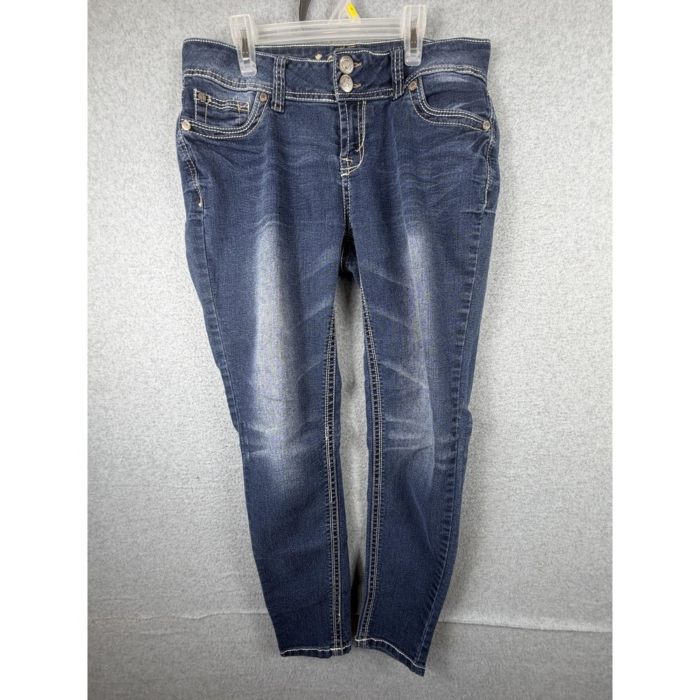 WallFlower Jeans Juniors 11 Skinny Low Rise Stretch Distressed Embroidered Denim